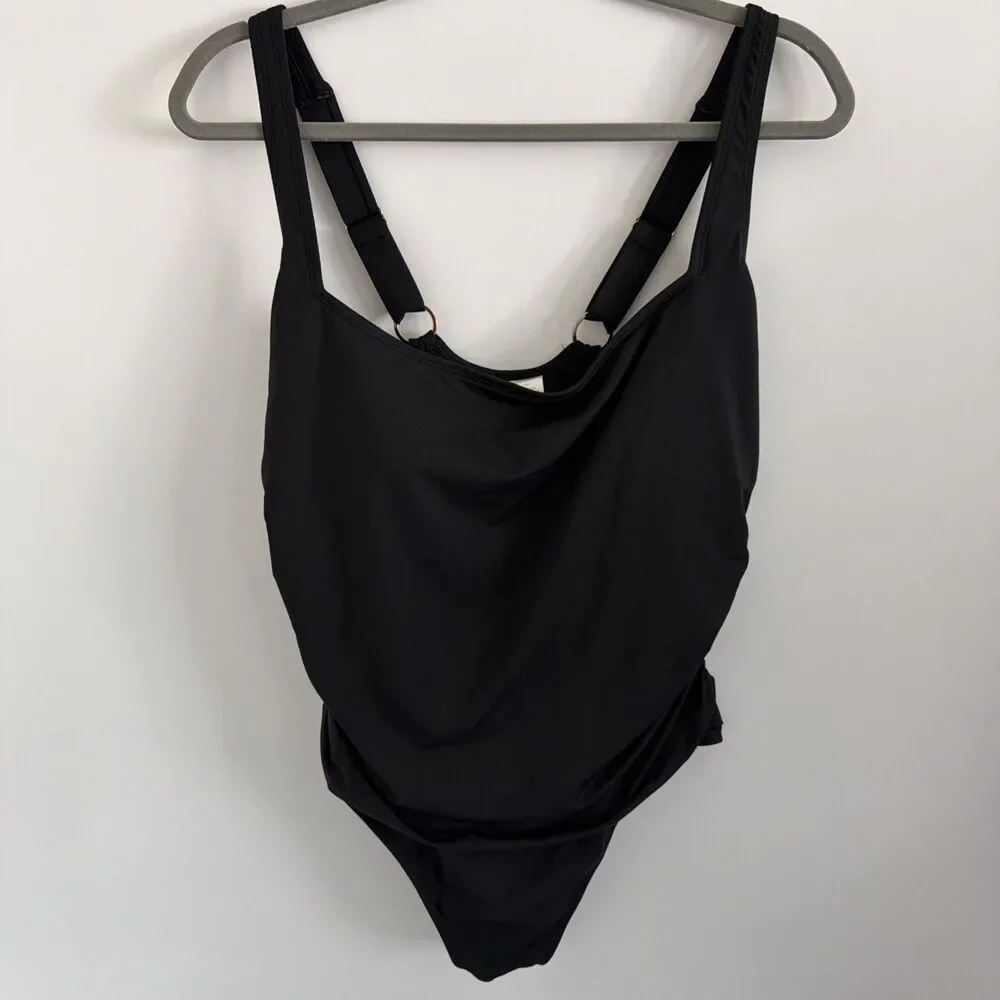 Anne Cole Women’s Sz 16 W Ruched One Piece Swimsuit Black Shaping Tummy Control